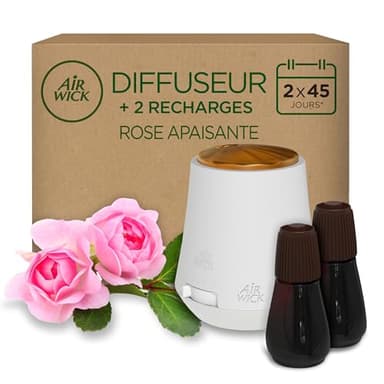 Air Wick Diffuseur d’huiles Essentielles Essential Mist + 2 Recharges 20 ML Parfum Rose apaisante