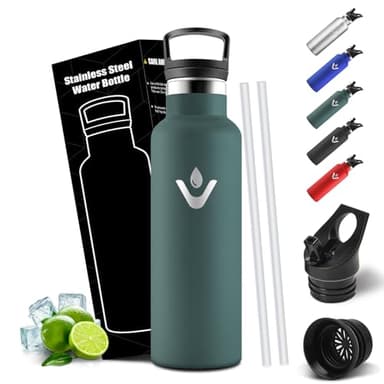 Mulbijeo Gourde Isotherme 500ML, Sans BPA, Gourde Inox avec Paille, Anti-Fuite, Bouteille d'eau, Isolation sous Vide en Acier Inoxydable à Double Paroi, Bouteille pour Camping, Écoles, Gymnases