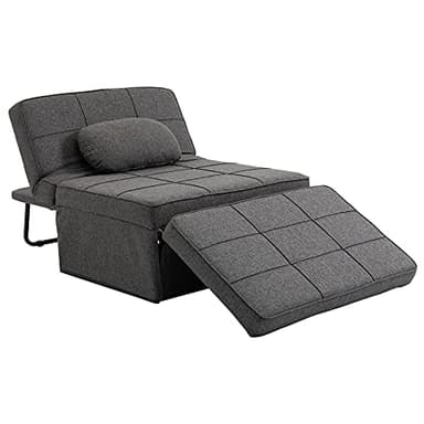 HOMCOM Chauffeuse 1 Place Fauteuil lit Convertible Dossier inclinable 5 Niveaux Repose-Pied Rabattable, Charge 200 Kg, châssis métal et Tissu Lin Gris