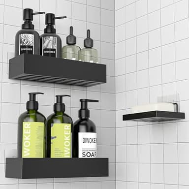 Diwoker Étagère Douche Sans Percage - 3 Pièces Etagere Douche avec Porte Savon, Rangement Salle de Bain