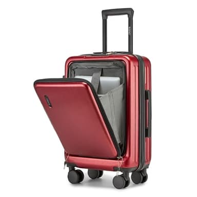 Kono Valise Rigide avec Serrure TSA - Compartiment Avant léger en ABS PC - Compartiment pour Ordinateur Portable - Bagage à Main avec roulettes - pour Vacances, Famille, Affaires, Rouge, Handgepäck(M