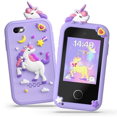 Fippesax Telephone Enfant, Smartphone Jouets Enfant 3-12 Ans, avec 20 Jeux Éducatifs, MP3 Musique Podomètre Alarme Double Caméra, 8GB Carte SD Incluse - Cadeau Anniversaire/Noël pour Violet