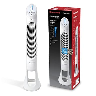 Honeywell - Ventilateur colonne oscillant pour toute la pièce Honeywell QuietSet (5 vitesses, oscillation à 80 °, fonction minuterie, voyants automatiques et télécommande) HY260