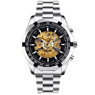 RORIOS Montre Squelette Homme Montre Automatique Mécanique avec Bracelet en Acier Inoxydable Lumineuses Montre-Bracelet pour Hommes