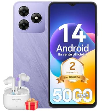 Blackview Wave 8C Smartphone Portable Débloqué Android 14, Octa-Core, 64Go+6Go/2To Extensible, Écran 6,56", Batterie 5000mAh Téléphone Portable 4G Double SIM/Face ID/GPS/OTG/FM/3.5mm 2Ans de Garantie