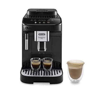 De'Longhi Magnifica Evo ECAM290.21.B, Machine à Café Automatique avec Mousseur à Lait, Machine Grain Compacte, Mousseur à Lait Manuel, 4 Recettes, Écran Tactile Couleur, Noir