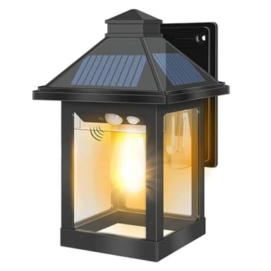 Moman Lampe Solaire Exterieur, Lampadaire Solaire Murale Vintage avec Détecteur de Mouvement 3 Modes Étanche IP65 Applique Solaire pour Jardin Cour Patio, Projecteur-Solaire-Exterieur-Eclairage-Lampe