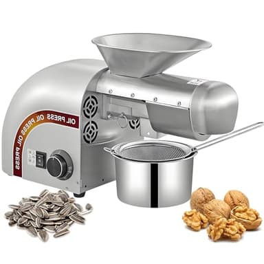 vnmudzeo Presse à Huile 110 V/220 V, Presse à Huile éLectrique Automatique pour Usage Domestique Et Commercial, 1250 W, pour Le Pressage à Chaud Et à Froid des Noix Grey