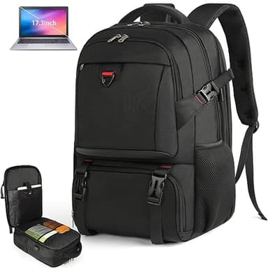 NEWHEY Sac à Dos Ordinateur Portable 17.3 Pouces Avec Compartiment Isotherme pour Déjeuner et Port USB Sac de Voyage Imperméable Sac Isotherme Homme Femme Pique-Nique Travail École Noir