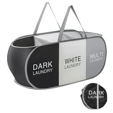 Yiomxhi Panier à Linge Pliable avec 3 Compartiments, 99L Grand Corbeille à Linge Sale Pop-Up avec Poignées, Bac de Rangement pour Vêtements Jouets Buanderie Salle de Bain Voyage