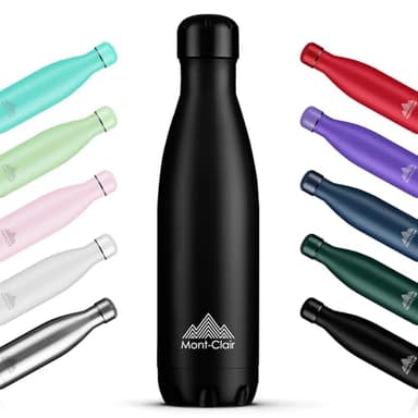 Mont-Clair l'O Gourde isotherme - Bouteille isotherme sans BPA - Gourde inox 1L, 24h froid & 12h chaud - Bouteille d'eau en acier - 1L, Noir