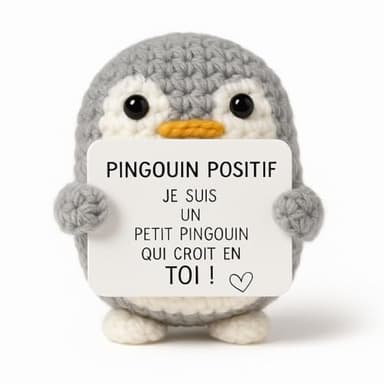 Pingouin Positif® | Cadeau Original & Amusant | Idee Drole | Fete Enfant Ado | Anniversaire Fille Garcon | Deco Chambre | Crochet Maison | Doudou Fun| Poupee Humour | Jouet Rigolo | Peluche Motivation