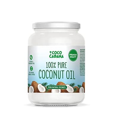 Coco Cabana 100% huile de coco pure 1L Qualité premium, végétalien, sans gluten et produits laitiers, produit de beauté naturel, peau, cheveux et cuisine Blanc
