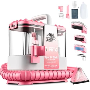 Nettoyeur canapé tissu, 16Kpa Shampouineuse Canapé 600W, Aspirateur Nettoyeur avec 500ml de Solution & 5 Accessoires, pour Tapis, Escaliers, Voiture, Design Léger(Rose)​