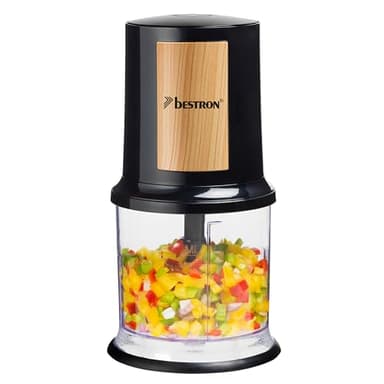 Bestron hachoir électrique, mini hachoir idéal pour les légumes, les oignons, Deux lames de coupe & capacité de 500 ml, Coleur: Noir/Argent