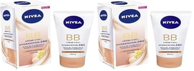 NIVEA BB Crème FPS 15 Teinte Claire (1 x 50 ml), Crème hydratante visage à l'huile de Jojoba BIO, Soin de jour FPS 15 pour unifier le teint et estomper les imperfections, hydratation 24h (Lot de 2)