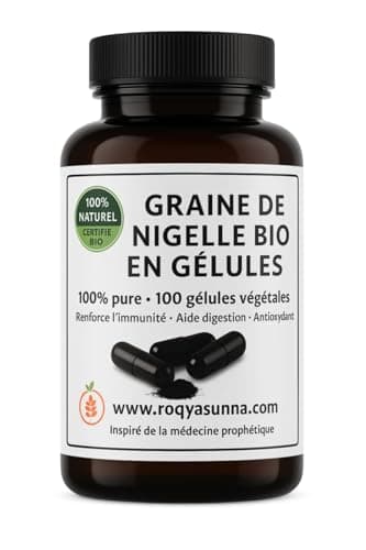 Nigelle Poudre en Gélules – 100 Gélules Végétariennes – Poudre Pure de Graine de Nigelle – Qualité Supérieure – Sans additifs – RoqyaSunna