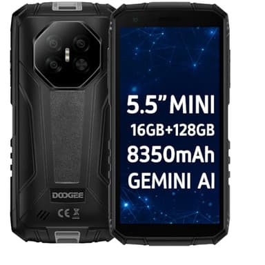 DOOGEE Mini Smartphone Incassable Fire 3 Pro, 5,5" HD+, Format Compact+Prise en Main Facile, 16Go+128Go, Batterie Longue Durée 8350mAh, IA Gemini, 16MP+8MP, Téléphone Renforcé IP68, GPS NFC Noir