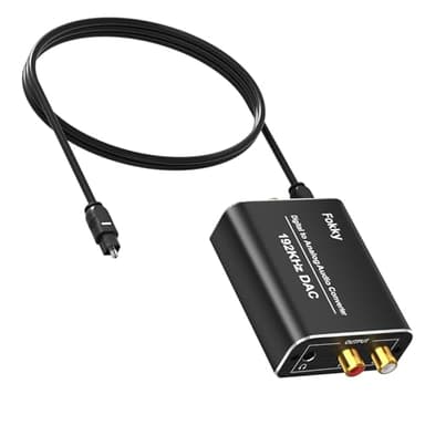 Fokky 192kHz Adaptateur Optique Jack,DAC & DAC Audio, Convertisseur Optique Vers Rca, Câble Optique de 1 m compatible avec la TVHD, les DVD, les Blu-ray, Sky et les consoles de jeux
