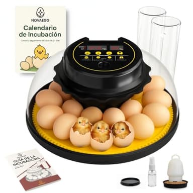 COUVEUSE ŒUFS AUTOMATIQUE pour tous types d’oiseaux |Contrôle auto température, humidité et retournement | Avec calendrier, mangeoire, abreuvoir et guide (18-22)