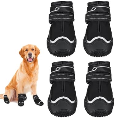 Dricar Bottes Chien, Lot de 4 Chaussures pour Chiens Imperméable pour Les Pattes Blessées, Bottes de Protection Antidérapant avec Sangles Réfléchissantes pour Petits Moyens et Grands Chiens (5#)