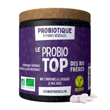 Les Bio Frères - Probiotique Naturel & Végane - 1 Milliard UFC - Fibres d’Acacia Bio - Digestion, Flore Intestinale & Immunité - Fabriqué en France (90 Comprimés, Cure 45 Jours)