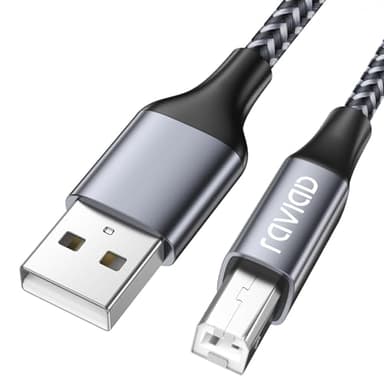 RAVIAD Câble d'imprimante, câble scanner [3 M] USB 2.0 type B Câble USB A vers USB B pour imprimante PC Printer Cable compatible avec HP, Dell, Canon, Epson, Lexmark, Xerox, Brother, Samsung - Gris