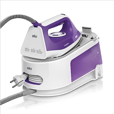 Braun Carestyle 1 IS1014VI Centrale de repassage 6 bars de pression 120 g/min et coup de vapeur 360 g/min, semelle freeglide, EasyLock, EasyCalcClean, blanc et violet