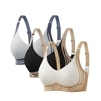 Lot De 3 Soutien Gorge sans Armature,2025 Push Up Anti-Affaissement Soutiens Gorges Bretelles Réglables Grande Taille Soft Stretch Shock Brassière Mode Classique Casual Bra sans Complexe Lingerie