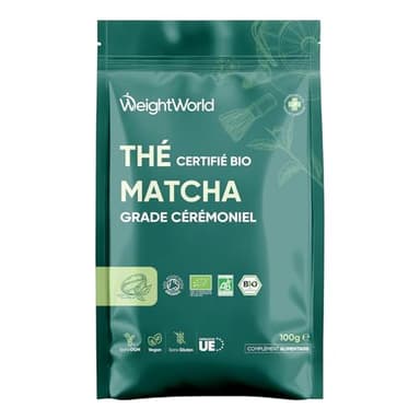Thé Matcha Bio Japonais 100g, Poudre Matcha Ceremonie Récolté au Japon Vegan, Grade Cérémoniel sans OGM, sans Pesticides ni Additifs, Naturellement Riche en Catéchines et Vitamines