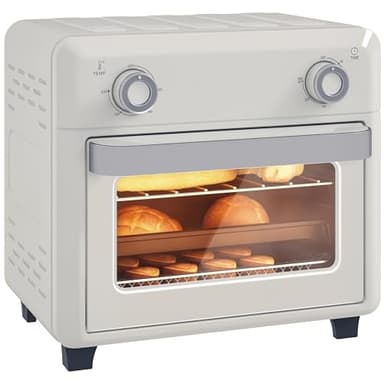 HOMCOM Mini four à air chaud 10L, four à chaleur tournante 1000W friteuse sans huile minuterie 60 min avec température réglable 80°C-230°C, plaque & grille de cuisson inclus, crème