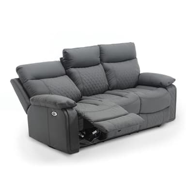 Mobilier-Deco AMELI - Canapé 3 Places Relax électrique en Simili Cuir Gris foncé