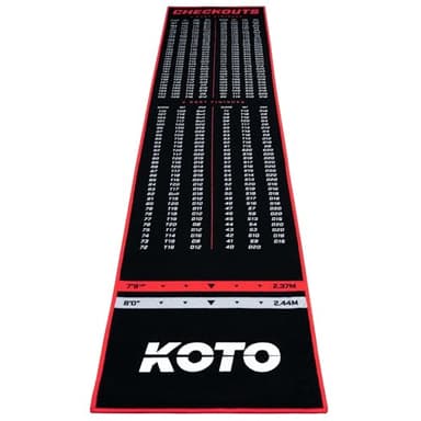 KOTO - Tapis Checkout Rouge, 285 x 60 cm + Oche INCL. Indicateur de Score, Tapis de Fléchettes Antidérapant, Tapis Flechette Sol