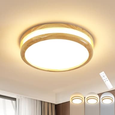 Goeco Plafonnier LED Rond Dimmable, 32W Plafond Bois Réglable 3000K-6500K avec Télécommande, Luminaire Moderne pour Chambre, Salon, Cuisine, Couloir, 30CM
