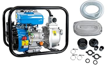 Güde 94503 Kit de motopompe GMP 15.22, moteur 4 temps, débit : 15 000 l/h, hauteur maximale de refoulement : 22 m, motopompe à essence, bleue, noire