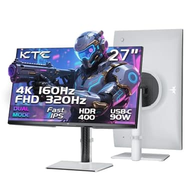 KTC Ecran Gaming 4K 27 Pouces, Double Mode 4K@160Hz / FHD@320Hz Changement Transparent, Panneau IPS Rapide, 1ms, HDR400, Adaptive Sync, 125% sRGB, 97% DCI-P3, ΔE<2, USB C 90W, KVM, H27P6