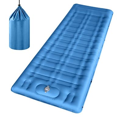 Linenix Matelas Autogonflant Camping 1 Place, 12cm D'épaisseur, Trekking Ultra Léger, Portable Avec Oreiller Intégré et Pompe à Pied (Bleu)
