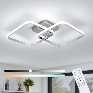 Mckalen Plafonnier LED Dimmable, 50W 5625LM Chrome Luminaire LED Plafond Moderne, Lampe de Plafond avec Télécommande 3000K-6500K, Luminaire Plafonnier Carré en Acrylique pour Salon Chambre, 64CM