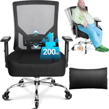 MELOKEA Fauteuil de Bureau Ergonomique 200 kg, Coussin d'Assise Épaissi et Élargi à Ressort, roulettes en Caoutchouc, Support Lombaire Réglable, Chaise de Bureau XL [Coussin Lombaire Inclus]