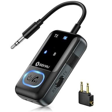 SONRU Transmetteur Récepteur Bluetooth 5.3, Emetteur Blue-Tooth sans Fil 2 en 1, Bluetooth Adaptateur pour TV Audio 3,5mm avec câble RCA, AptX-LL Double Link pour TV/PC/Gym/Avion/Haut-Parleur