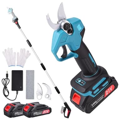 Secateur Electrique Sans Fil avec 2.4M Perche Télescopique: 20/35mm Sécateur Électrique avec affichage LCD, 2 x 2.0 Ah Batteries, pour Jardinage, Vigne, Arbre Fruitier,Hedge, Arbre