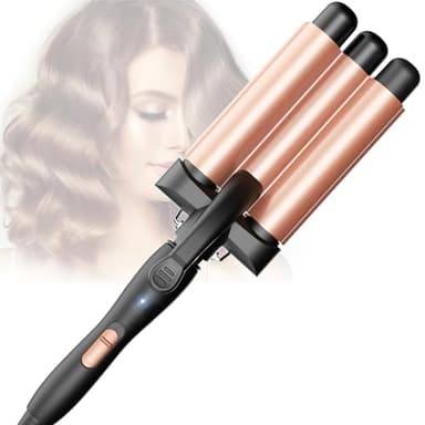 Fer à Friser 3 Barils Beach Waves – Céramique Boucleur 3 Tete Ondulé,2 Températures, Chauffage Rapide Gaufre wavy Hair,Convient aux Cheveux longs et Courts, Rose