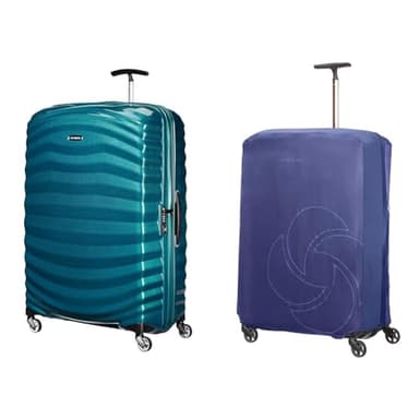 Samsonite Lite-Shock - Spinner XL Valise, 81 cm, 124 L, Bleu (Petrol Blue) & Global Travel Accessories - Housse de Valise Pliable XL, Bleu (Midnight Blue)