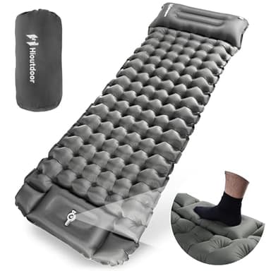 Hioutdoor Matelas Gonflant 10CM Camping Ultra Léger Gonflable avec Pompe/Oreiller (Gris)