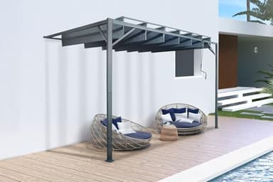 Cazeboo Pergola bioclimatique adossée Bahia, 3x3m, Gris, L.291x P. 288 x H.220 cm, Lames orientables Acier, Toit Polyester
