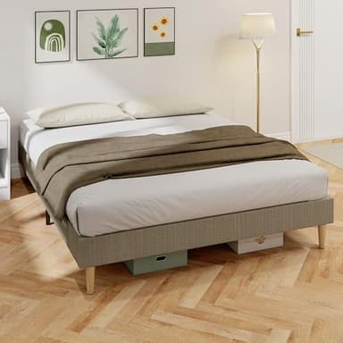 HOMCOM Cadre de lit 160 x 200 cm avec sommier à Lattes en Bois, lit Double rembourré en Velours côtelé, Espace de Rangement au-Dessous, sans Bruit, Montage Facile, Gris