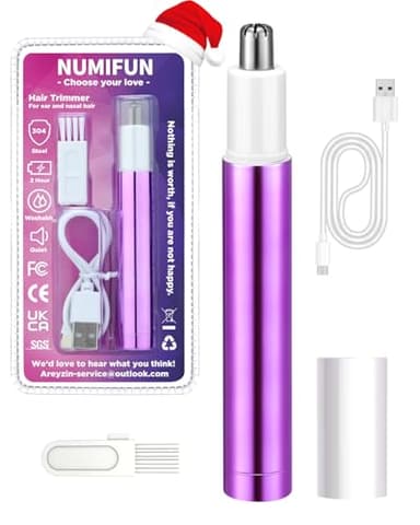NUMIFUN Tondeuse à poils de nez pour femme, tondeuse à poils nasaux et oreilles, sans douleur, chargement USB de type C, étanche IPX7, facile à nettoyer, violet