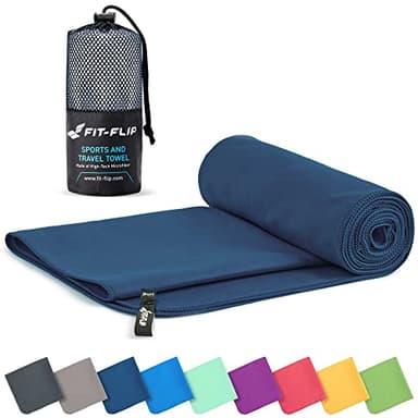 Fit-Flip Serviette Microfibre - pour Le Sport, Musculation et la Piscine - compacte, Ultra-légère et Rapidement sèche - Parfait pour la Natation, la Plage et Le Voyage (30x50cm Bleu Marine)
