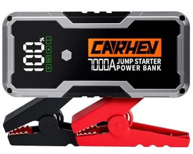 CARHEV Booster Batterie Voiture 7000A, Démarreur de Batterie de Voiture (Jusqu’à 10L Essence & 10L Diesel), 12V Booster Batterie Moto avec Lampe à LED, Car Jump Starter avec Pinces Intelligentes
