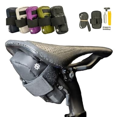 Lumiere & Co. Sacoche de Selle Vélo Ultra Petite – 0,2L | 5″ × 3″ × 1″ | Design très Minimaliste, Sangle sécurisée à Scratch | (Noir, Mini)